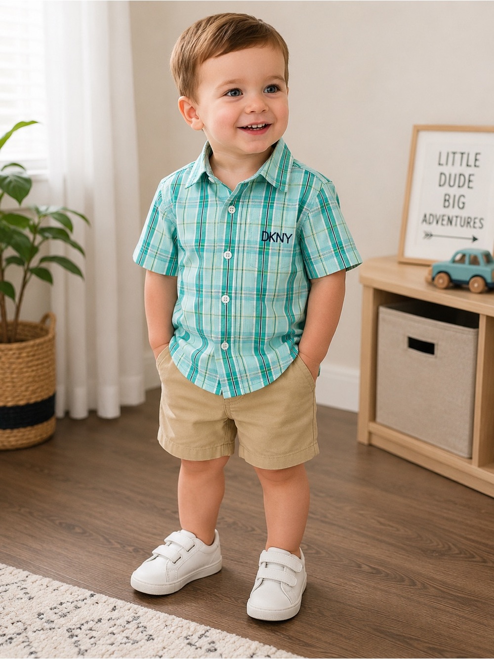DKNY Toddler Boys Short Sleeve Button-Down Shirt 2T